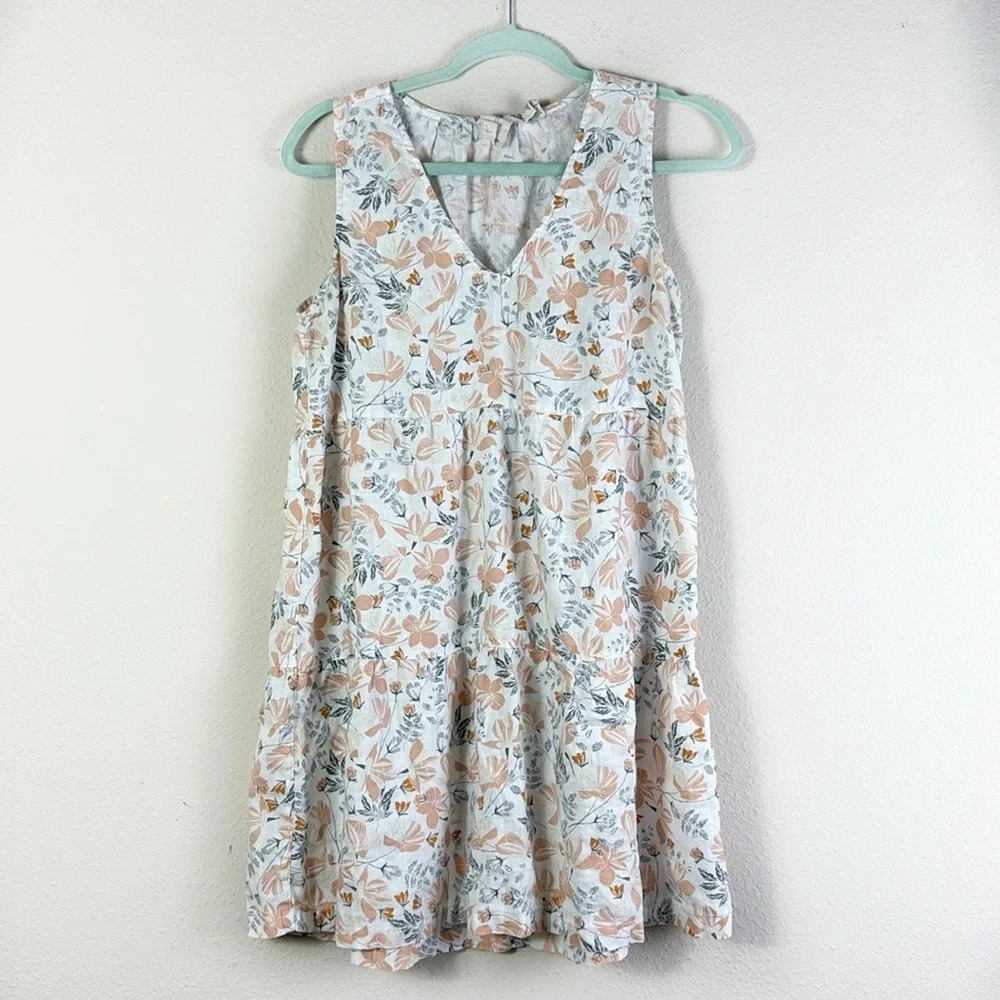 Joie 100% Linen Sleeveless Floral Tiered Babydoll Mini Dress Size Small - Picture 2 of 9